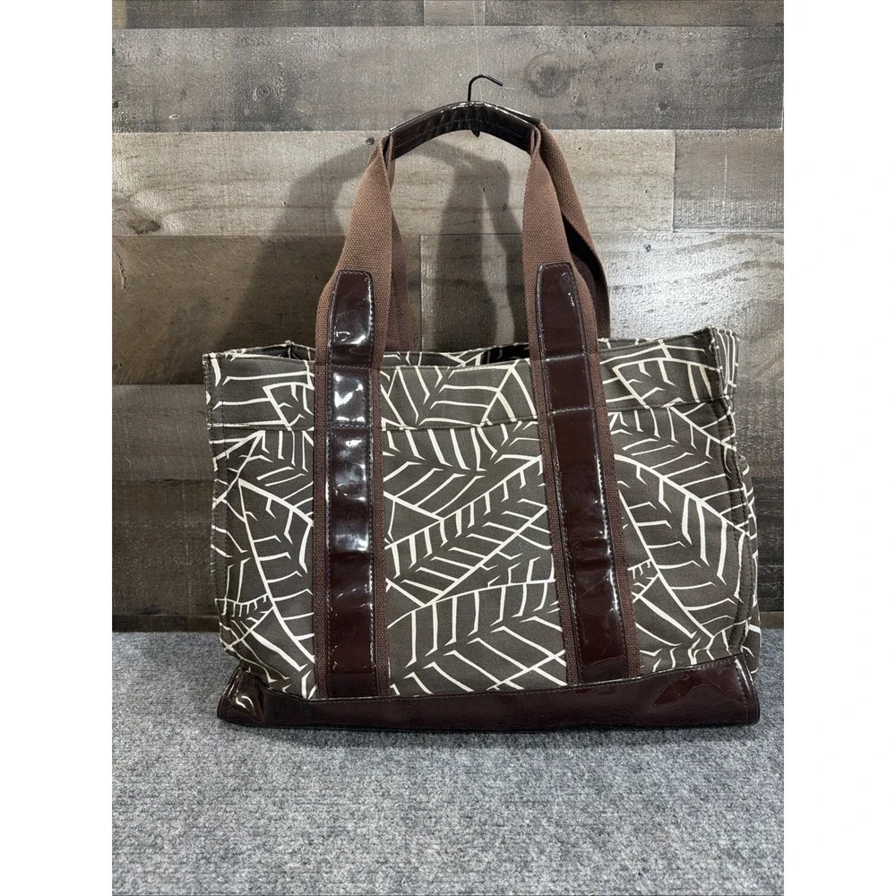 Tory Burch Tote Bag Purse Shoulder Bag Brown Jungle Print Canvas